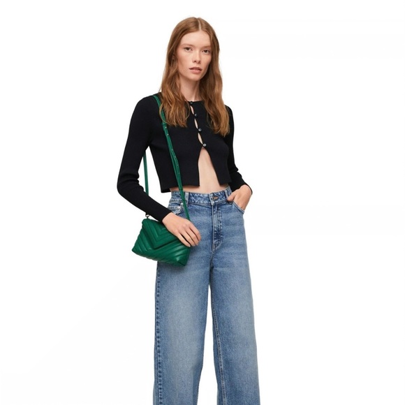 Mango fine knit long sleeved half button top Black Cut-Out size M - Picture 2 of 12